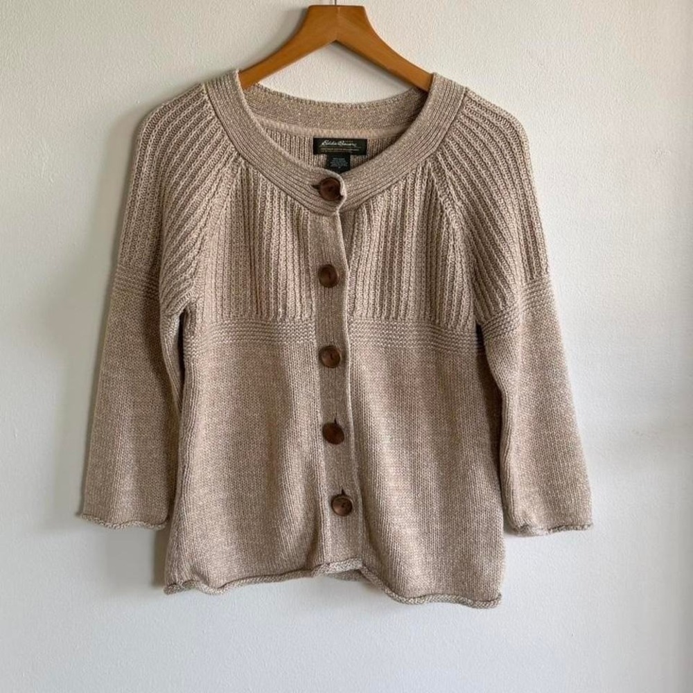 Eddie Bauer Beige Knit Button-Up Cardigan